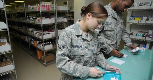 Military pharmacy tech at work