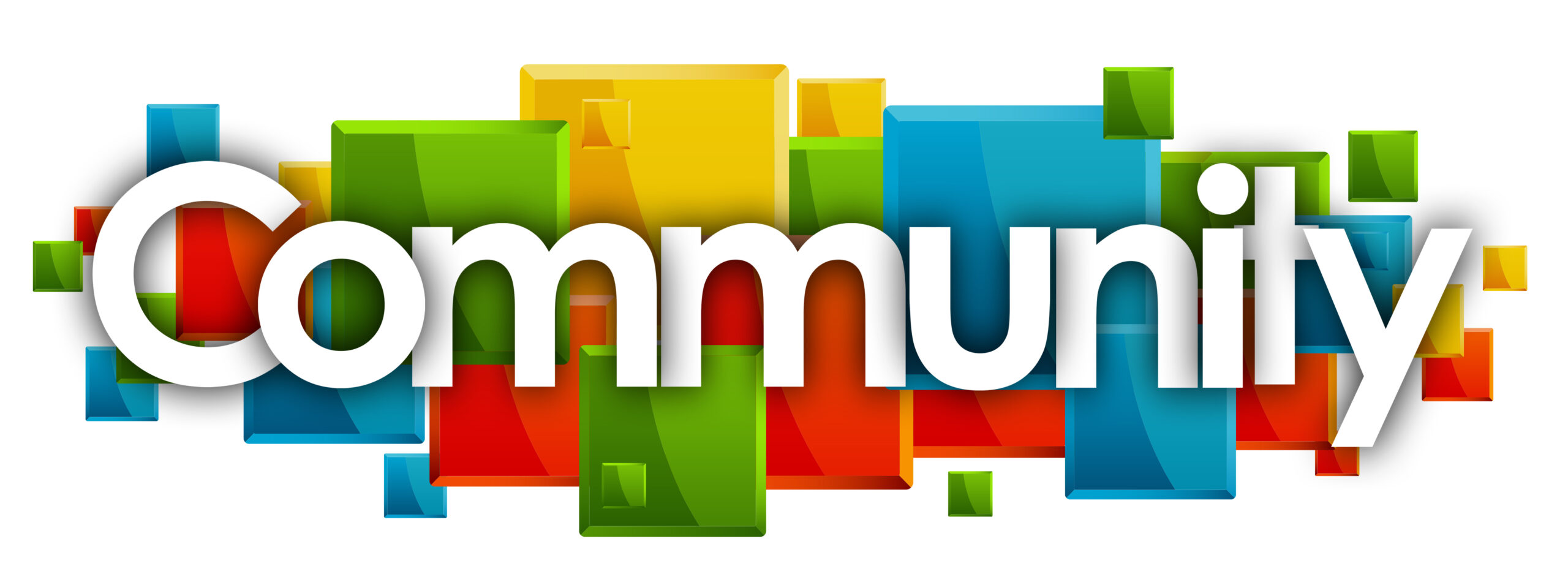 community in colored rectangles background