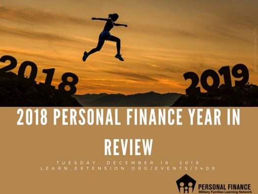 Silhouette of woman jumping from 2018 to 2019 above the words, "2018 Personal Finance Year in Review"