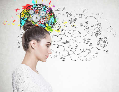 woman with cloud on her head representing her brain