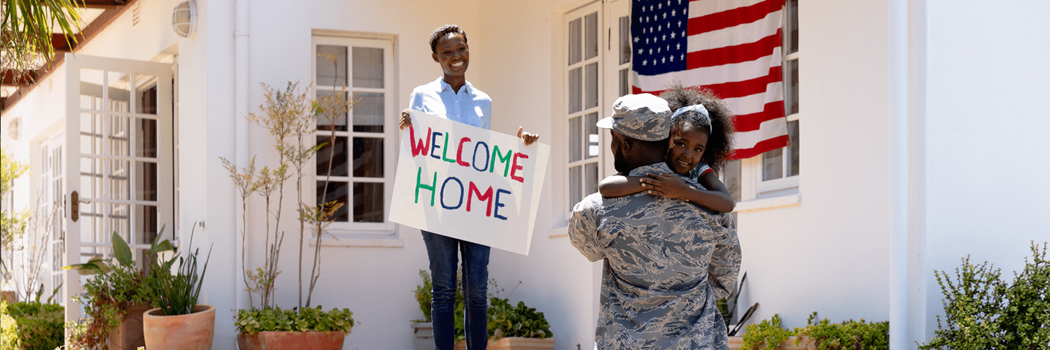 Military service member returning home to family