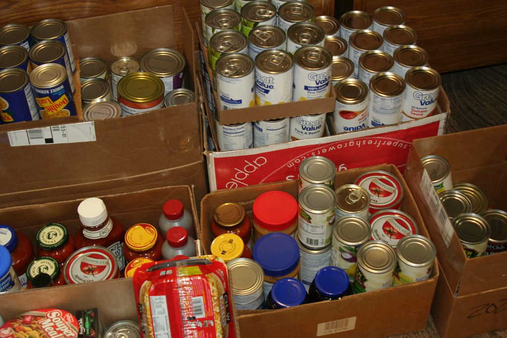 Boxes of canned food at a Food Bank