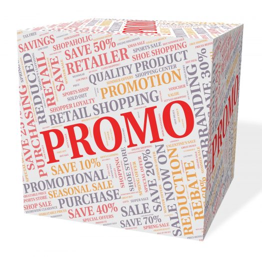 Graphic of promo box, retail shopping, sale, discounts.