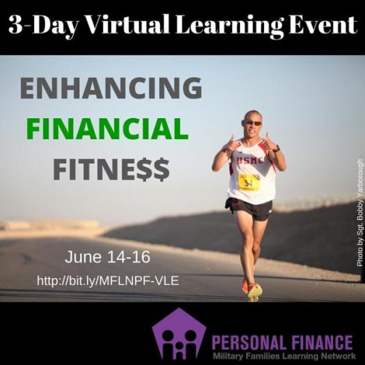 2016 Personal Finance VLE (June 14-16) promotional image showing runner with thumbs up