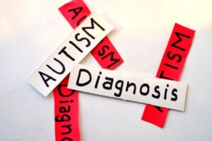 handwritten signs saying autism and diagnosis