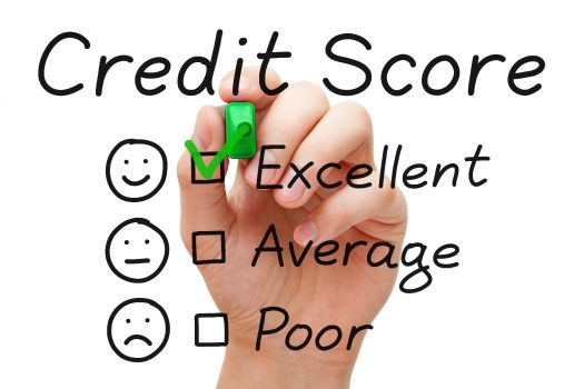 Graphic of credit scores with human hand