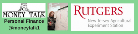 Banner for Money Talk that includes a photo of Dr. Barbara O'Neill and her Twitter handle (@moneytalk1) to the left of the Rutgers New Jersey Agricultural Experiment Station logo