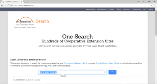 Screenshot of Cooperative Extension Search website