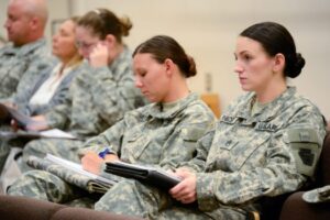 Military personnel engaged in classroom training