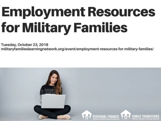 Banner: Employment Resources for Military Families above a woman sitting with a laptop