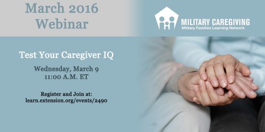 Test Your Caregiver IQ promotional banner showing a young adult holding the hand of a senior adult