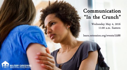 Communication "In the Crunch" webinar announcement banner showing woman comforting friend
