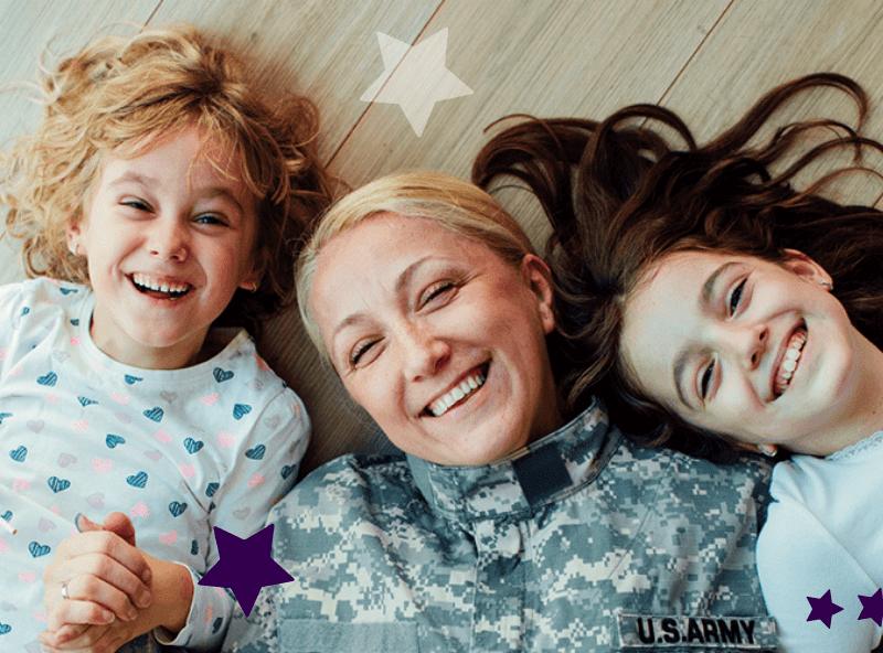 Picture of military mom with her 2 daughters and all smiling at the camera