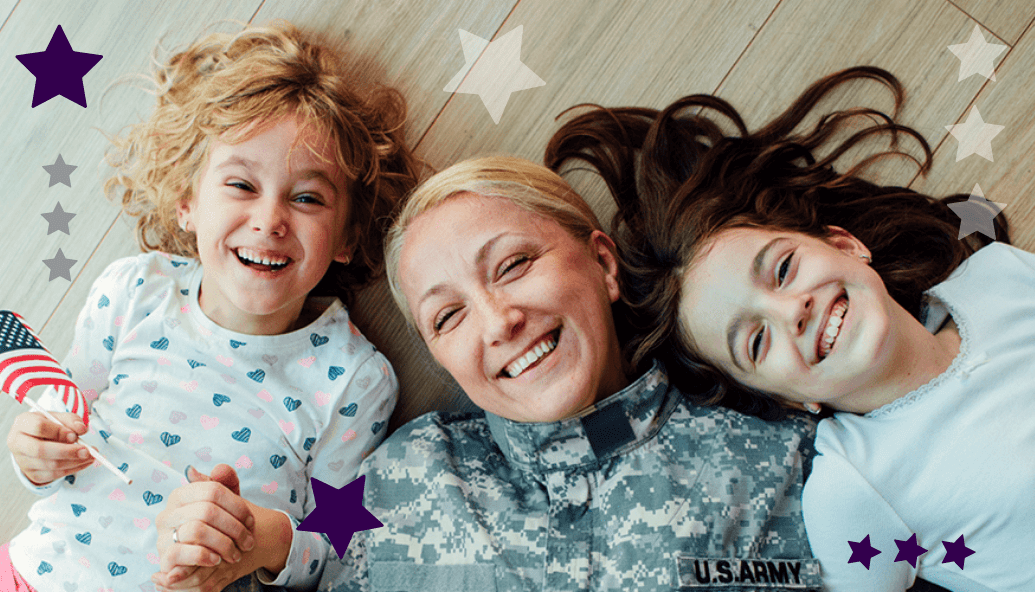 Picture of military mom with her 2 daughters and all smiling at the camera