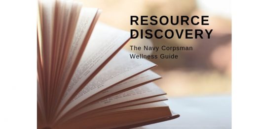 Resource Discovery: The Navy Corpsmen Wellness Guide banner. Shows a book opening