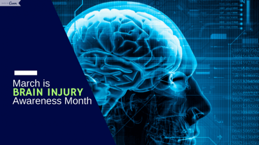 Edited illustration of brain X-ray next to the words, "March is Brain Injury Month"