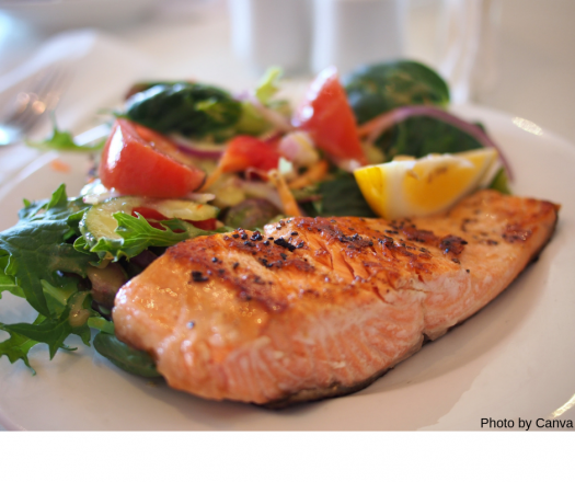 Plate of grilled salmon and salad