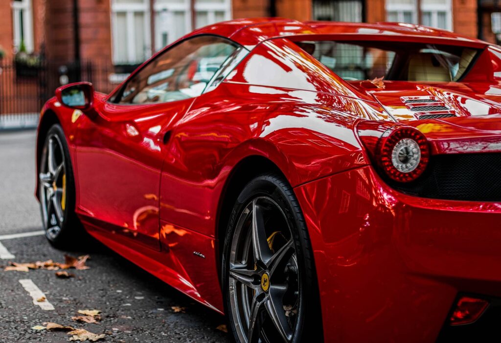 A red Ferrari sports car.