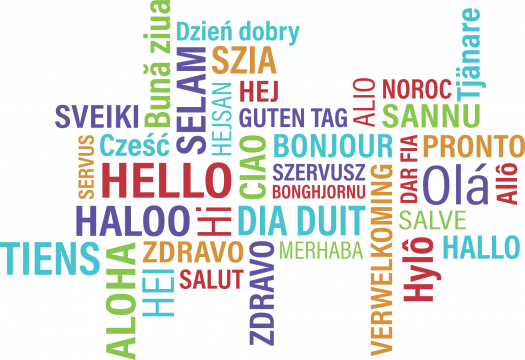 Word cloud with the word "hello" in many different languages