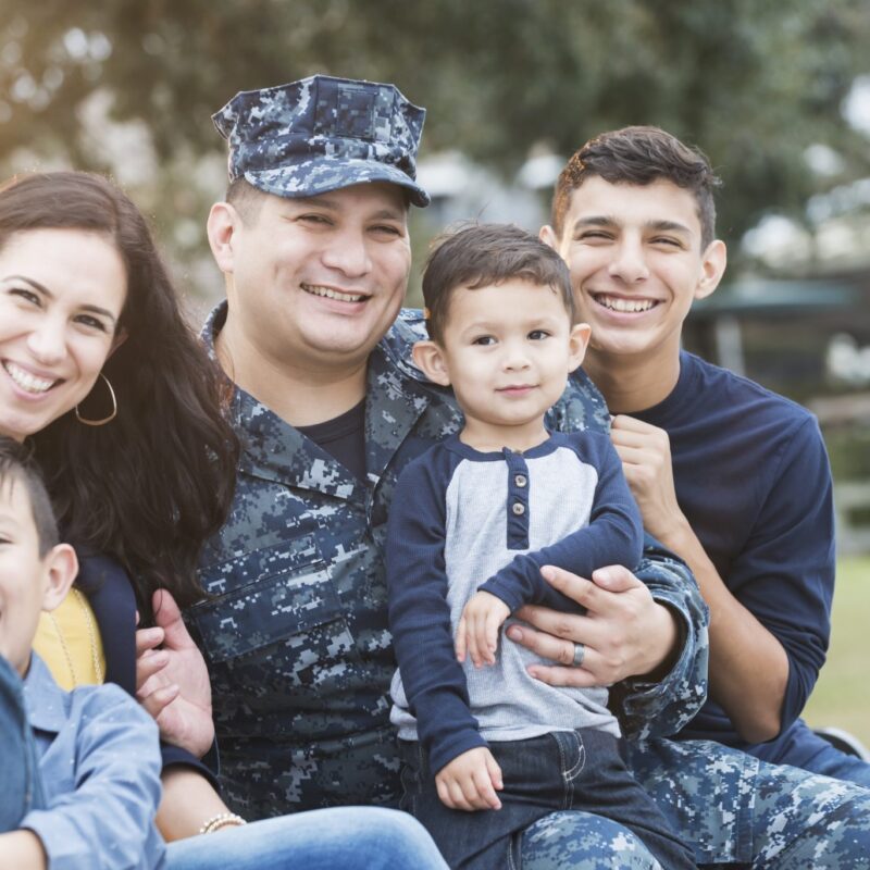 Hispanic military man with his family