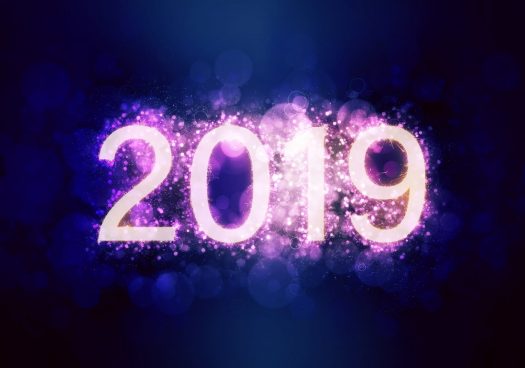 2019 in purple text