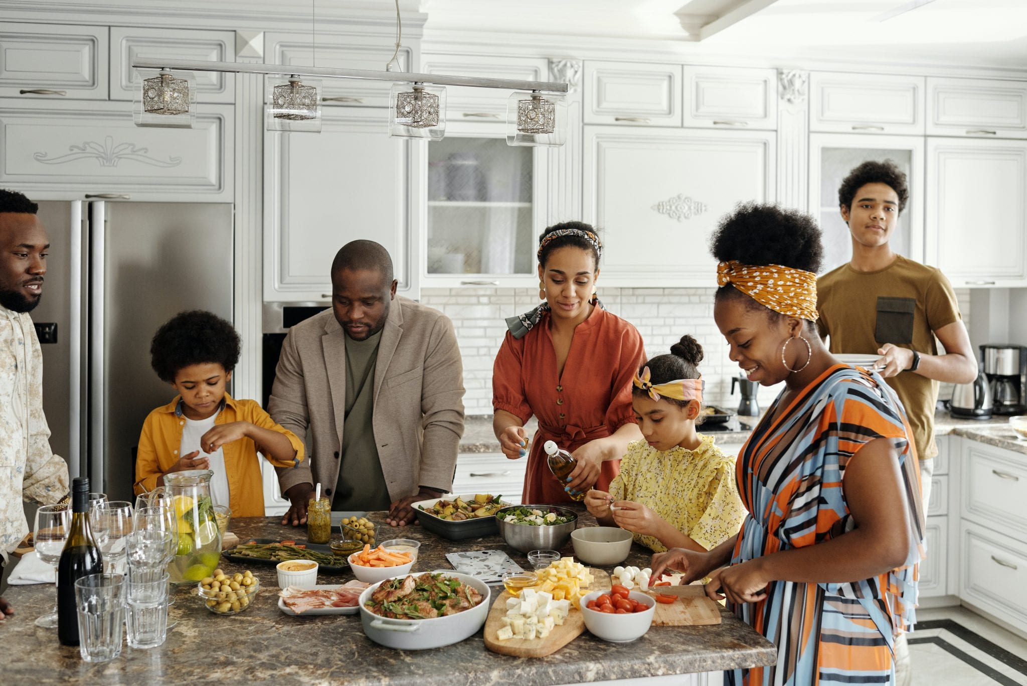 Family gathered in kitchen