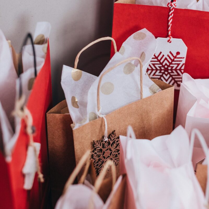Grouping of holiday gifts bags