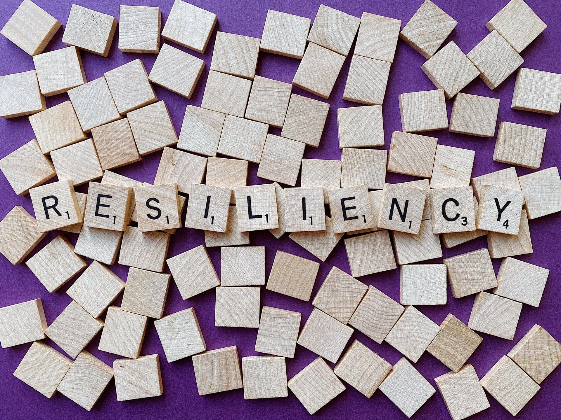 Scrabble tiles spelling out resiliency