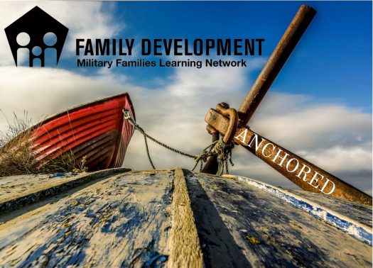 Anchored series cover image. Shows a red boat tied to an anchor with the word "Anchored" written across the anchor. The OneOp Family Development logo floats in the sky above the boat.