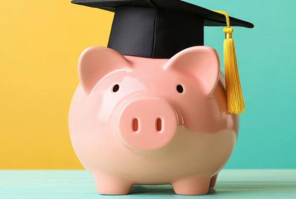 Piggy bank wearing a graduation cap