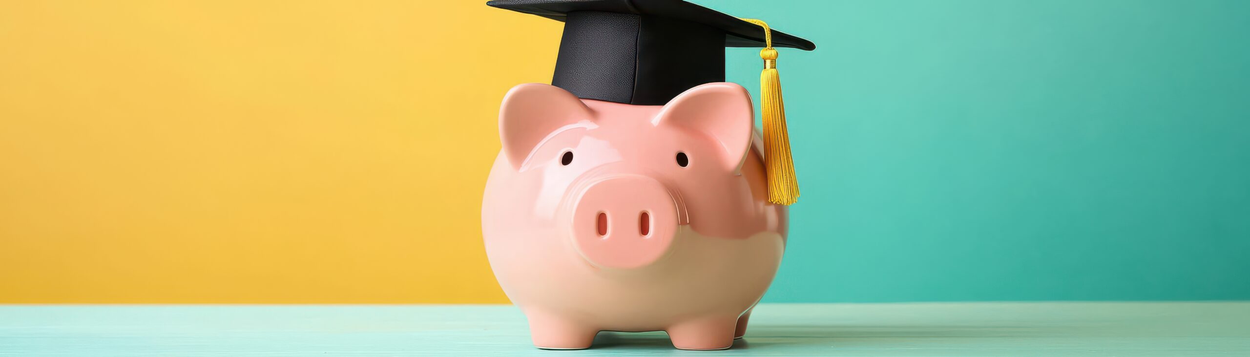 Piggy bank wearing a graduation cap